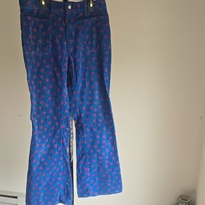 Vintage Blue Red Plane Corduroy Women's Flare Bell Bottom Jeans